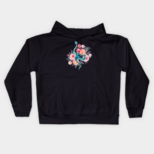 Blue Watercolor Snake In The Flower Garden Kids Hoodie